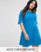 Asos Curve Skater Dress With Bow Sleeve - Blue