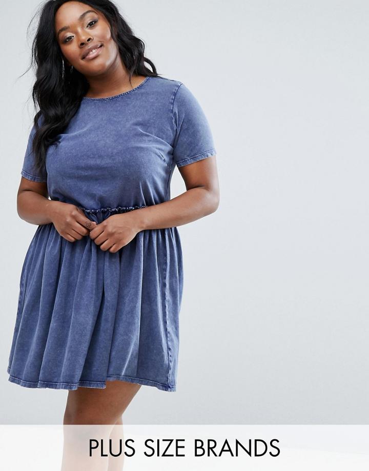Junarose Acid Wash Skater Dress - Blue