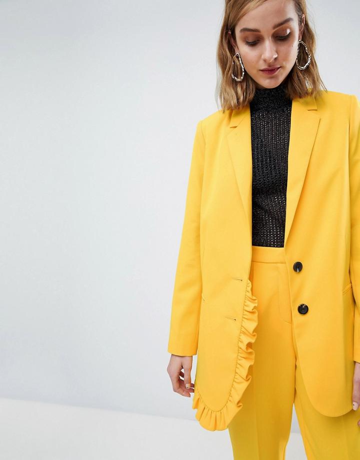 Asos Pop Frill Blazer - Yellow