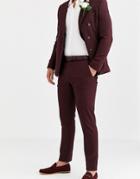 Asos Design Wedding Skinny Suit Pants In Micro Texture In Burgundy