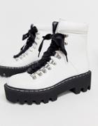 Lamoda White Chunky Lace Up Hiker Boots - White