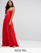Asos Tall Pleated Bandeau Maxi With Strappy Neck Dress - Red