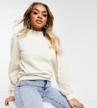 Vila Petite High-neck Ruffle Sweatshirt In Cream-neutral
