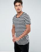 Jack & Jones Originals Longline T-shirt In Stripe With Curved Hem - White