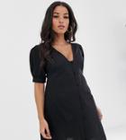 Asos Design Maternity Casual Button Through Mini Skater Dress With Puff Sleeve - Black