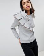Lost Ink Scuba Sweater With 3d Ruffle Detail - Gray