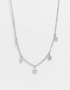 Asos Design Necklace With Flower Charms In Silver Tone