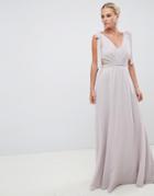 Asos Design Tie Shoulder Cut Out Side With Embellished Trim Maxi Dress - Beige