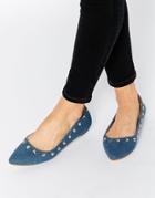Truffle Collection Nicky Stud Point Flat Shoes - Blue Fabric