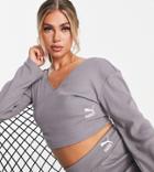 Puma Ribbed Wrap Top In Storm Gray-grey