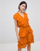 Y.a.s Metallic Print Ruffle Dress - Orange