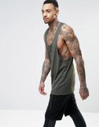 Asos Longline Tank With Extreme Racer Back And Ruche Detail - Khaki