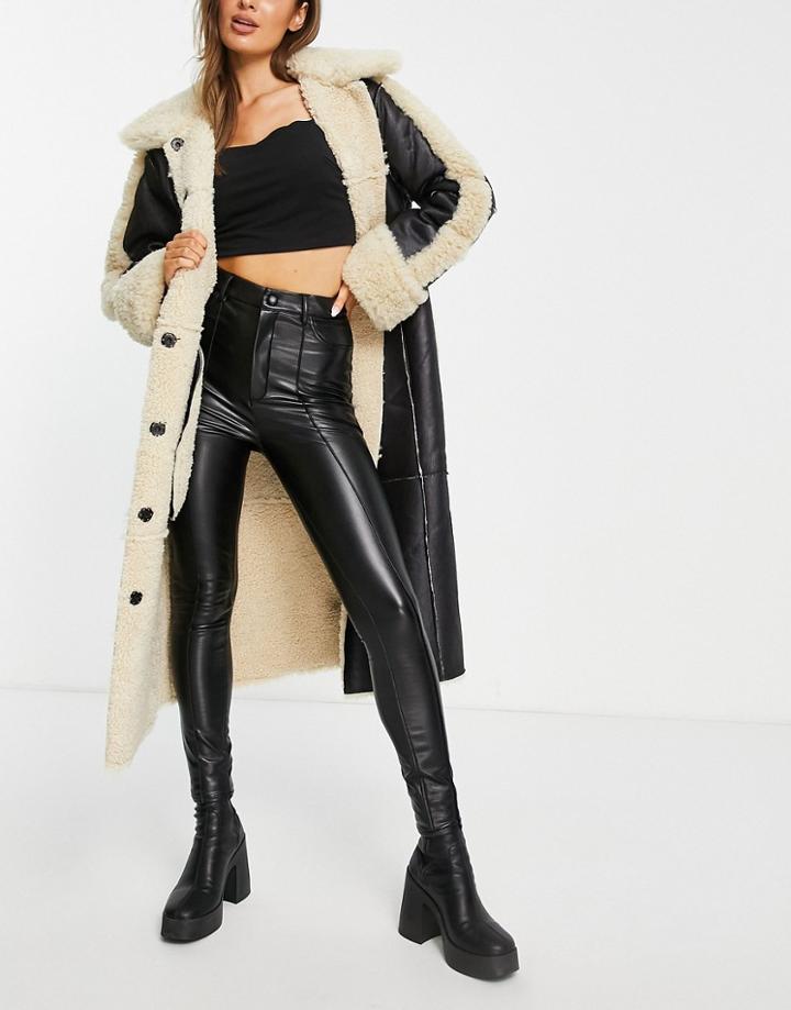 Miss Selfridge Faux Leather Button Fly Legging In Black