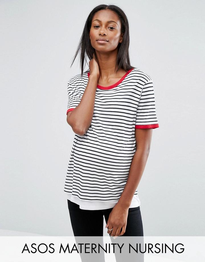 Asos Maternity Nursing Top In Stripe With Tipping - Multi