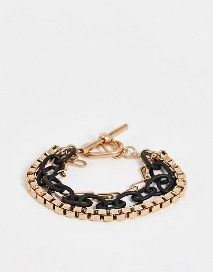 Allsaints Mixed Chunky Chain Bracelet In Gold And Black