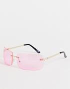 Asos Design 90s Oversized Rimless Wrap Sunglasses In Pink-gold