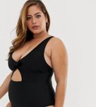 Wolf & Whistle Curve Exclusive Bunny Tie Cut Out Swimsuit In Black