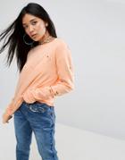 Asos Top With Long Sleeves And Distressing - Orange