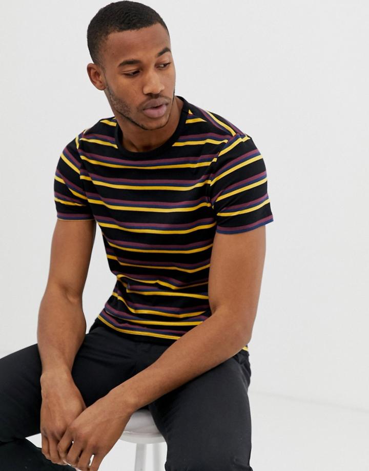 Asos Design Organic Cotton Stripe T-shirt In Black - Black