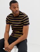 Asos Design Organic Cotton Stripe T-shirt In Black - Black