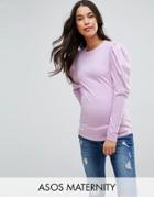 Asos Maternity Top With 3/4 Ruched Sleeve - Purple