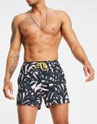 Only & Sons Leaf Print Swim Shorts In Khaki And Pink