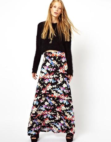 Asos Maxi Skirt In Multi Floral Print