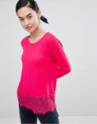Only Lilo Top With Lace Trim - Pink