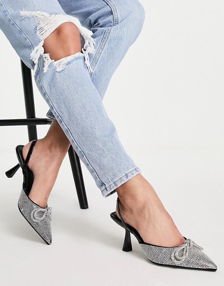 Asos Design Shadow Embellished Slingback Mid Heeled Shoes In Black