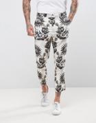 Asos Tapered Suit Pant With Birdhouse Print - Cream