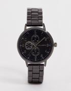 Asos Design Skinny Bracelet Watch In Gunmetal-gray