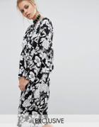 Milk It Midi Dress With Frill Detail In Floral - Black