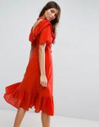 Asos Prairie Midi Dress With Open Back - Red