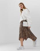 Only Zebra Asymetric Hem Midi Skirt-multi