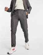 Asos Design Smart Skinny Pants With Drawstring Waist In Grid Plaid Heather Gray - Part Of A Set-brown