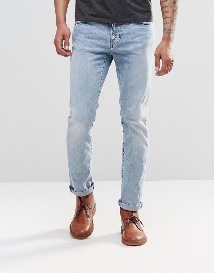 Nudie Thin Finn Slim Jeans Broken Pale Light Wash - Blue