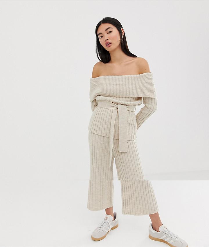 Asos Design Two-piece Knitted Culotte - Beige