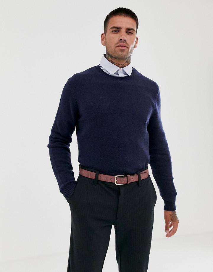Asos Design Lambswool Sweater In Navy