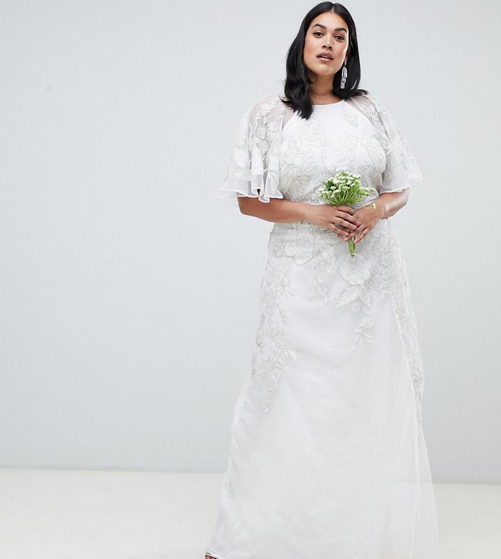 Asos Edition Curve Floral Applique Wedding Dress - Cream