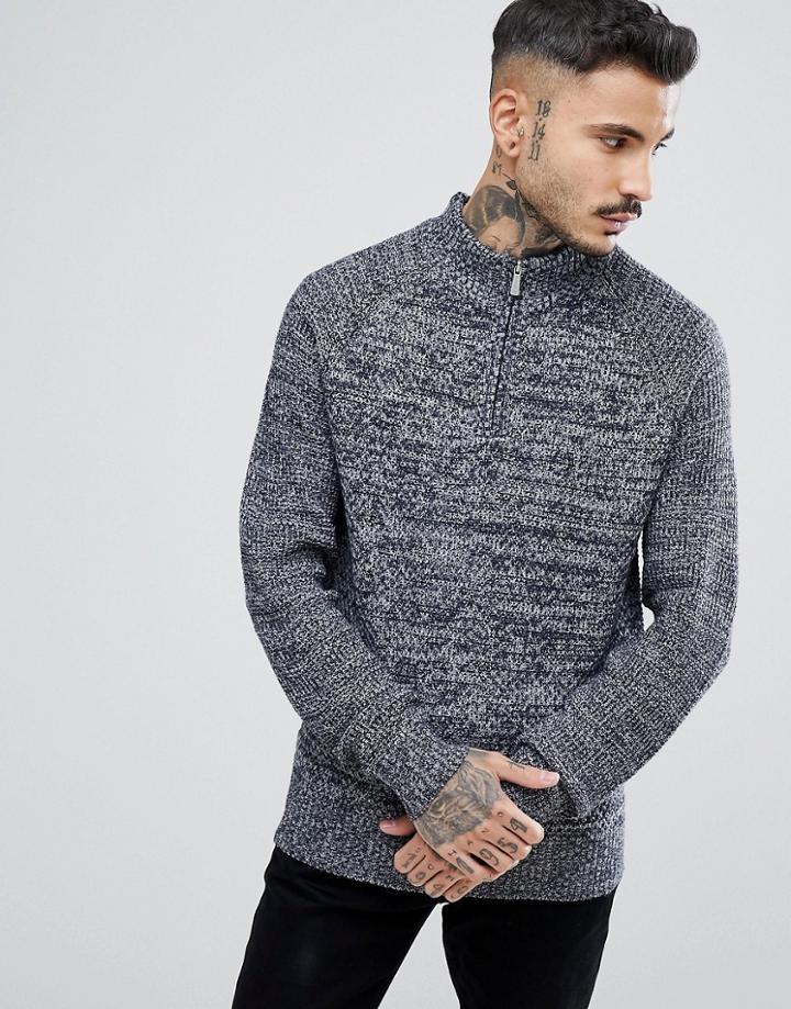 Process Black Wool Blend Cable Turtleneck Knit Sweater - Navy