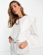 River Island Lace Detail Collared Blouse In White