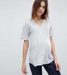 Asos Design Maternity T-shirt With V-neck In Linen Mix - Gray