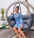 Outrageous Fortune Petite Ruffle Wrap Dress With Fluted Sleeve In Blue Polka Print-multi