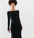 River Island Off The Shoulder Bodycon Dress With Popper Detail In Black - Black