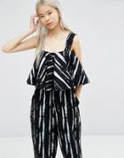 Asos White Frill Denim Top In Paint Stripe Print - Multi