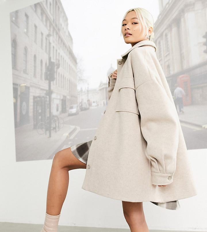 Collusion Faux-wool Coach Jacket In Oatmeal-brown