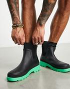 Asos Design Chelsea Wellington Boots In Black With Green Contrast Sole