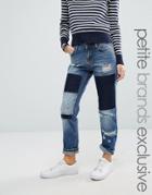 Noisy May Petite Girlfriend Patchwork Jeans - Blue