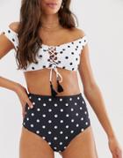 New Look High Waist Bikini Bottoms In Polka Dot-multi