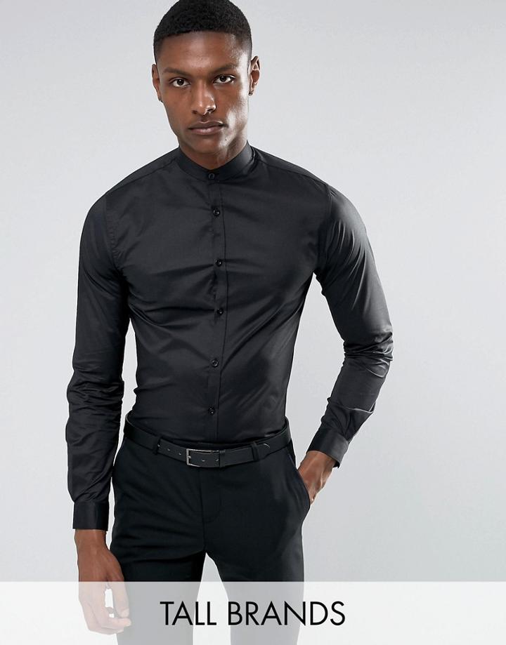 Noak Tall Skinny Grandad Shirt - Black